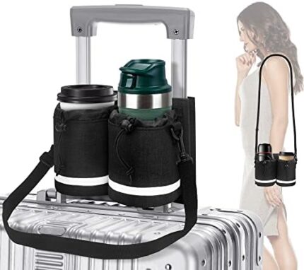 TaihuaXin Luggage Cup Holder Travel Bag with Shoulder Strap, Fits on Suitcase Handles, Holds Coffee Cups Milk Bottle, Travel Essential Flight Attendant Accessories