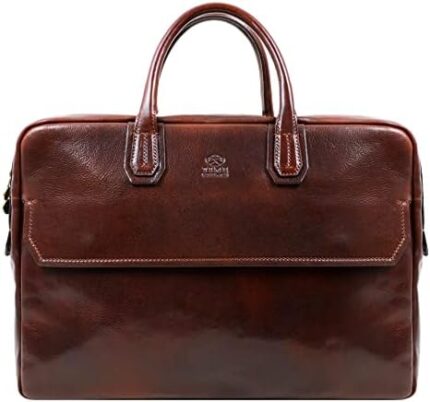 Time Resistance Leather Briefcase - Full Grain Leather Laptop Bag up to 17" for Men and Women