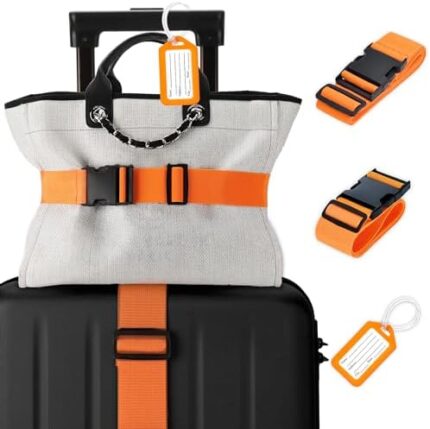 Travel Belt for Luggage Add a Bag, Luggage Belt for Carry on Bag, Luggage Straps for Suitcases and Luggage Tag, 3-in-1 Suitcase Strap Set Airport Travel Essentials 3 Pack for Women & Men by Chelmon