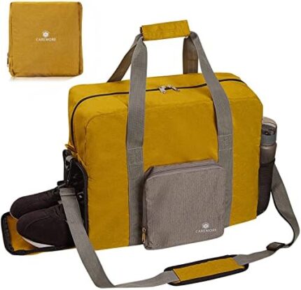 Travel duffel Gym Bag with Shoe Compartment, Foldable Underseat Carry On Bag for Spirit Airlines Personal Item Bag 18X14X8, Swim Sports Gym Bags for Men Women Weekend Overnight Bag Waterproof Material
