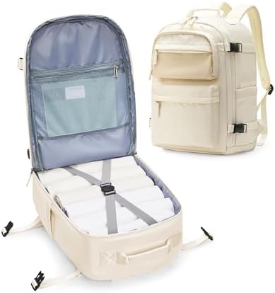 WEPLAN Travel Backpack for Women,Waterproof Carry on Backpack,Personal Item Travel Bag Flight Approved, with USB Charging Port,beige