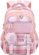 WYCY Kids Backpack School Backpacks for Girls Large Bookbags for Teen Girls Cute Book Bag with Compartments (Lattice Pink)