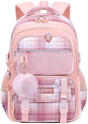 WYCY Kids Backpack School Backpacks for Girls Large Bookbags for Teen Girls Cute Book Bag with Compartments (Lattice Pink)