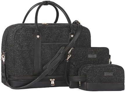 Weekender Bag for Women Canvas Overnight Bag Large Travel Tote Bag Carry on Shoulder Duffle Bag With Shoe Compartment,Perfect for Travel/Daily Use/Birthday Gift …