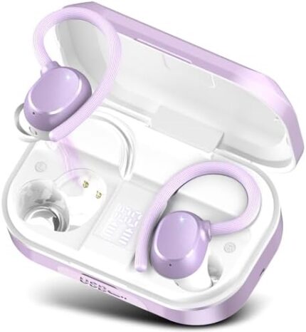 Wireless Earbuds Bluetooth Headphones 120hrs Playtime HiFi Stereo Wireless Headphones with Mic Deep Bass Wireless Earphones with Dual LED Display USB-C IP7 Waterproof Earbuds for Running Sports Purple