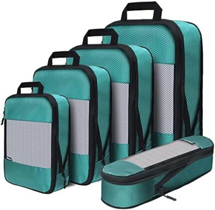 XBLGX Compression Packing Cubes, 5-Piece Set Travel Organizer Boxes, Compressible Luggage Cubes With Zipper for Women/Men - Essential Travel Accessories