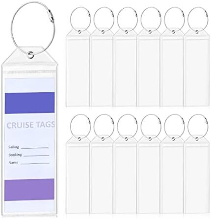 Clabby Clear Cruise Luggage Tag Holder Waterproof PVC ID Badge Reusable Cruise Bag Tags Cruise Tags Luggage Etag Holders Zip Seal with Steel Loops Cruise in 2023 and 2024 Travel Accessories(12 Pack)
