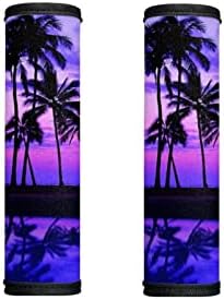Horeset Luggage Handle Wrap Non-Slip Soft Luggage Identifier Comfortable Handle Cover Grips Tag Refrigerator Door Handle Covers for Travel Bag Accessories(Palm Tree-Purple)