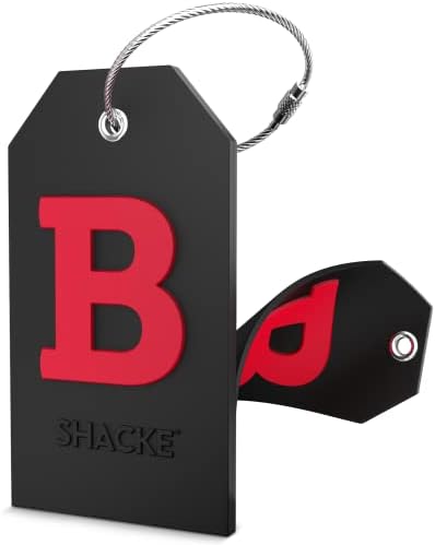Initial Luggage Tag with Full Privacy Cover and Stainless Steel Loop (Black) (B)