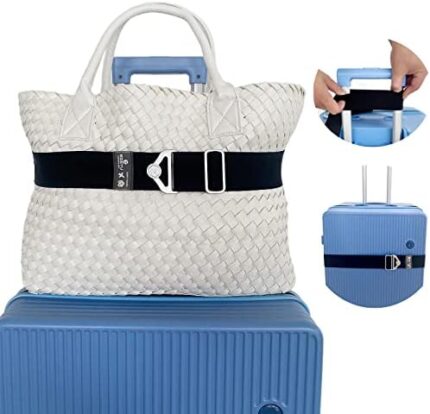JOONMING Travel Belt for Luggage Over Handle for Carry on Bag， 2-in-1 Adjustable Elastic Luggage Straps for Suitcases Add a Bag for Airport, Trip, Boarding