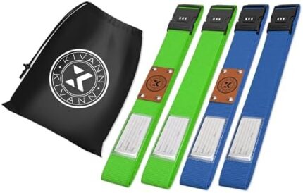 Kivann 4 Pcs of Luggage Straps - Adjustable Suitcase Belt - Traveling Packing Straps with a Combination Lock- Travel Strap Set with Name ID Card