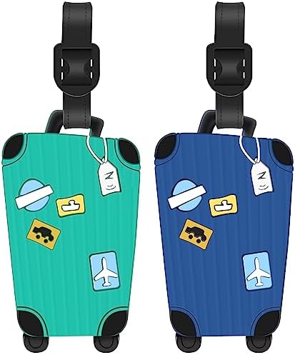 Luggage Tags, 2 Pack Luggage Tags for Suitcases, Silicone Suitcase Tags with Name ID Card to Quickly Spot Luggage Suitcase, Perfect Privacy Protection Travel Tags for Luggage (Light Blue+Bule)