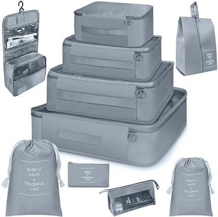 Packing Cubes Set of 10 for Carry-on Luggage Suitcase Organiser Bag for Travel Essentials,Waterproof Travel Accessories
