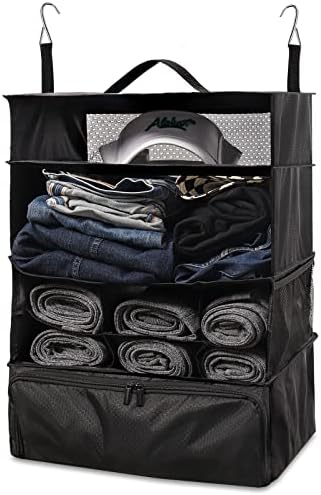 SJEhome Portable Hanging Travel Shelves Bag Multiple Compartments Packing Cube Organizer Space Saver Suitcase Storage Large Capacity Travel Luggage Organizer